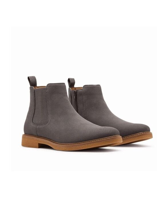 Madden NYC Men\'s Faux Suede Mistery Gray Chelsea Boots with Tan Sole Slip On main image 4